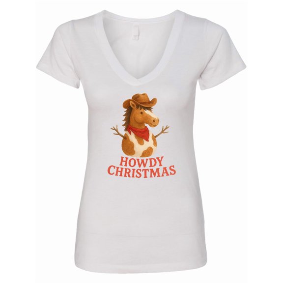 Inktastic Howdy Christmas Cowboy Snowman Horse Women's V-Neck T-Shirt