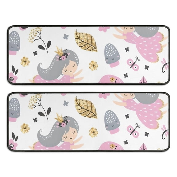 Kitchen Rugs Sets Of 2,White Fairy Flower Pattern Anti Fatigue Kitchen Mat Rugs Non Slip Washable,Decorative Kitchen Floor Mats for Kitchen,Sink,Laundry,17"x47" 17"x47"