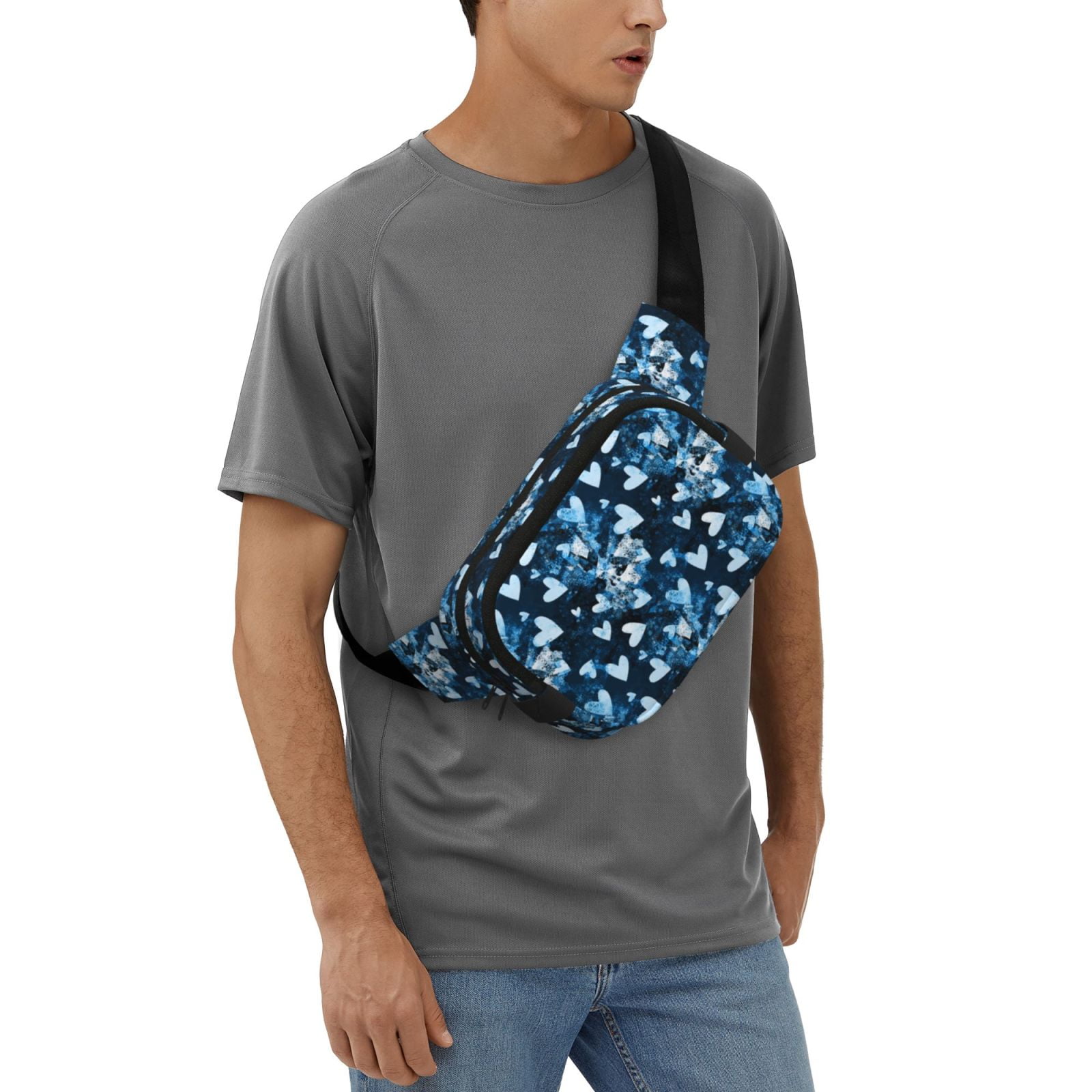 Picia Ice Blue Heart Print Square Double-Layer Waist Bag Mini Adjustable Waist Belt Bag Exercise Running Travel Hiking