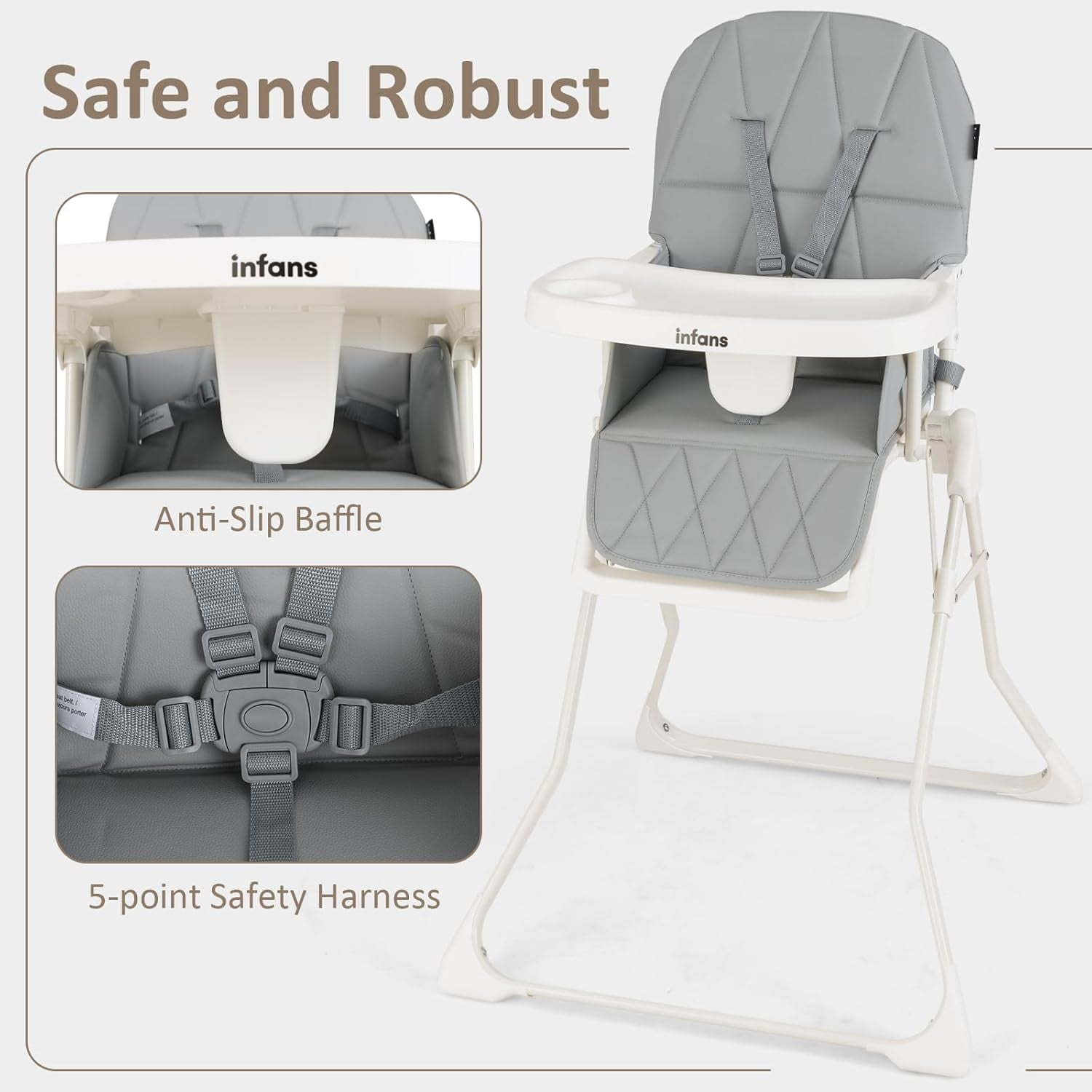 INFANS Baby High Chair, Quick Folding Portable Highchair for Babies and Toddlers with Adjustable Footrest Removable Dishwasher Tray PU Seat, Compact Highchairs for Baby Age 6-36 Months