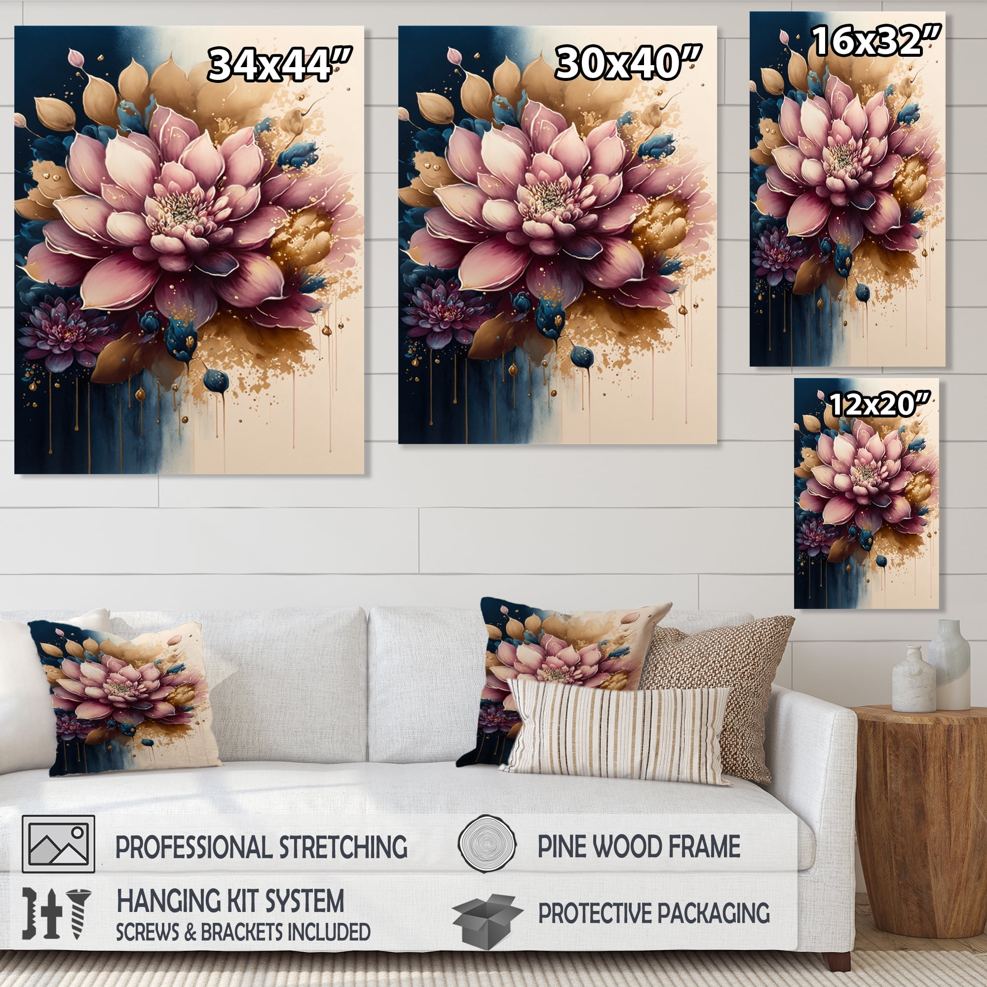 Designart Deep Pink Dahlia Floral Design III Canvas Wall Art
