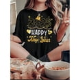 thumbnail image 1 of Happy New Year 2025" Golden Letter Print Women's T-Shirt - Casual Crew Neck, Short Sleeve, Stretchy Polyester Blend, Machine Washable - Perfect for Spring & Summer, 1 of 7