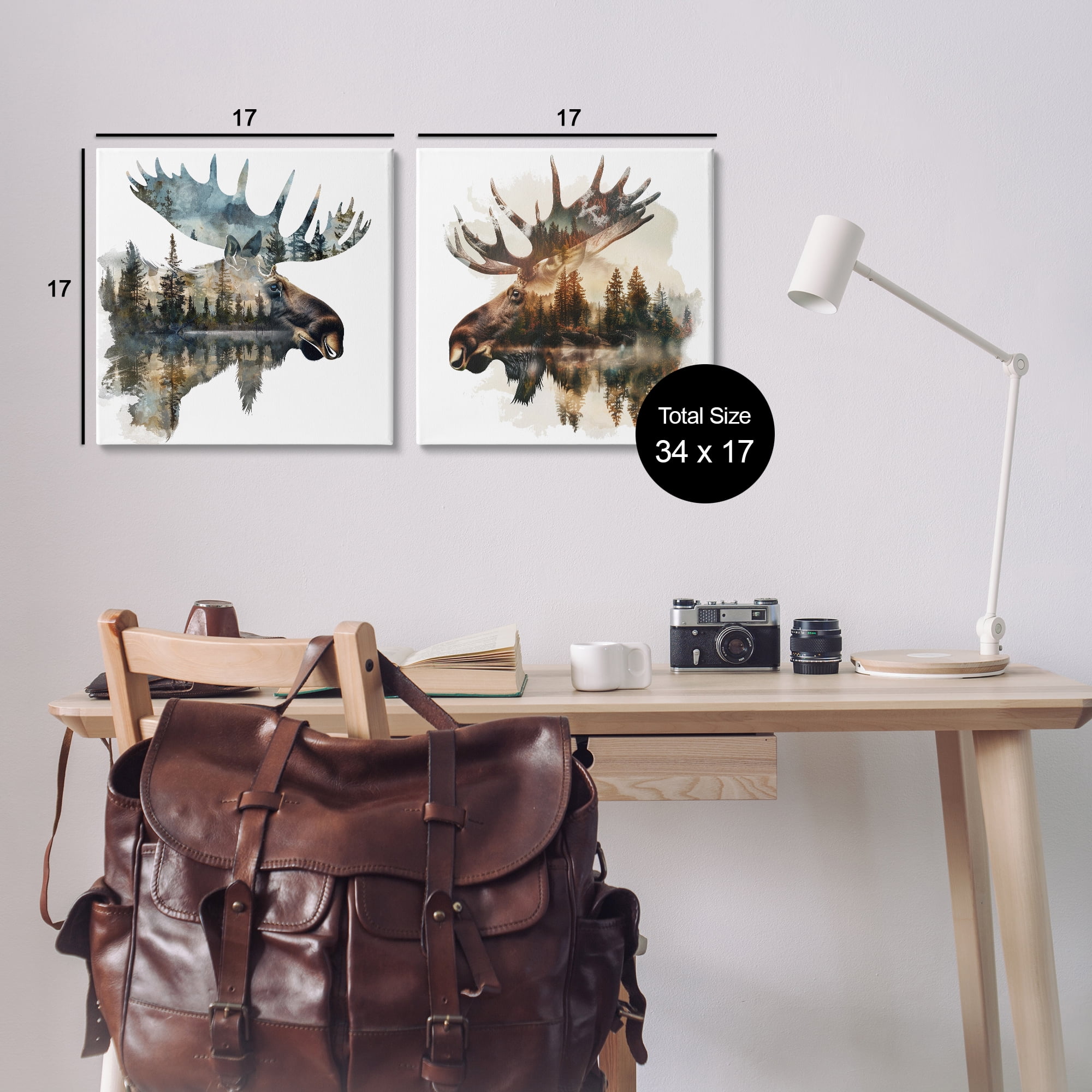 Stupell Industries Woodland Moose Forest Silhouettes Animals Painting Wrapped Canvas Art Print Wall Art, 17 x 17, Set of 2