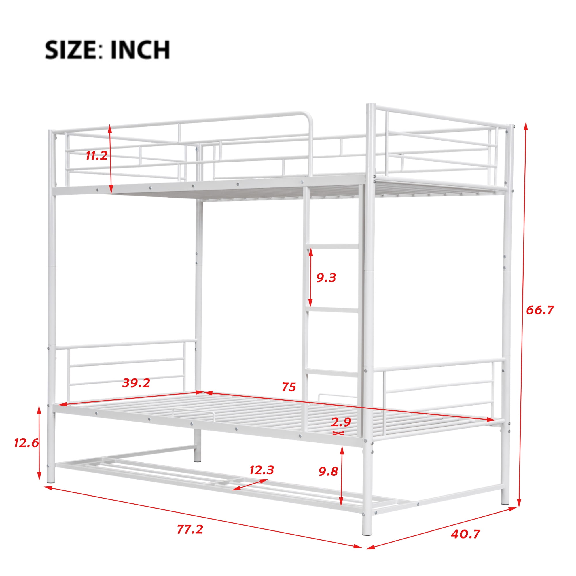 Aukfa Twin-Over-Twin Bunk Bed, Heavy Duty Metal Convertible into Two Platform Beds for Kids Teens Dorm - White