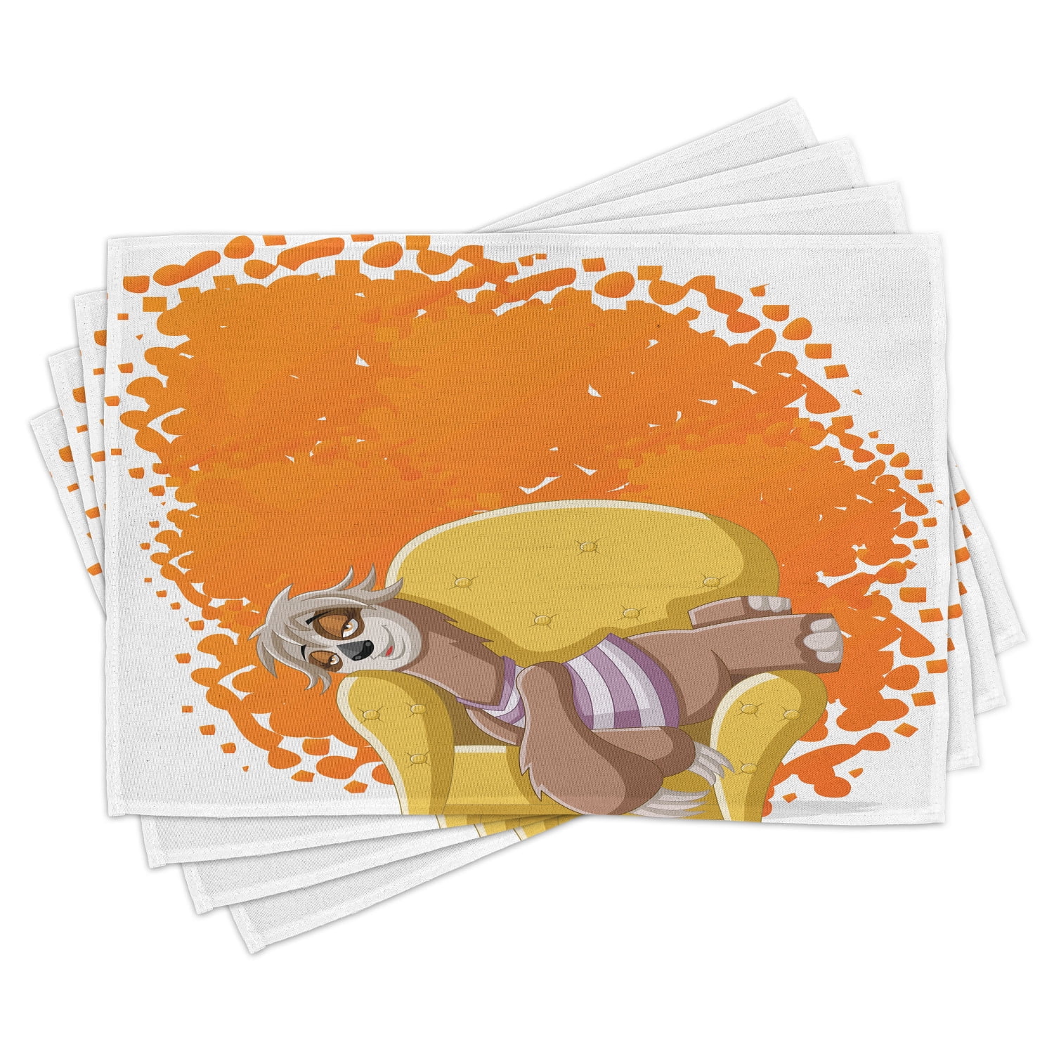 Ambesonne Sloth Place Mats Set of 4, Lazy Female on the Couch, Standard ...