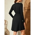 thumbnail image 6 of Fancyglim Dresses for Women Long Sleeve Loose V Neck Button Flowy Aline Pleated Dress with Pockets Black XL, 6 of 8