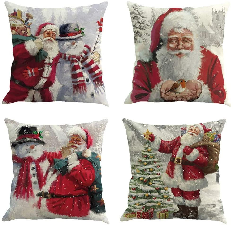 ECZJNT Set of 4 Pillow Cases Christmas Series Custom Xmas Throw