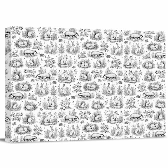 Grey Wilderness Canvas Print Wall Art, Pastoral Botanical Farmhouse Squirrel Rabbit Leaf Wall Decor Modern Artwork Paintings Pictures for Living Room Stretched and Framed Ready to Hang - 16" x 20"