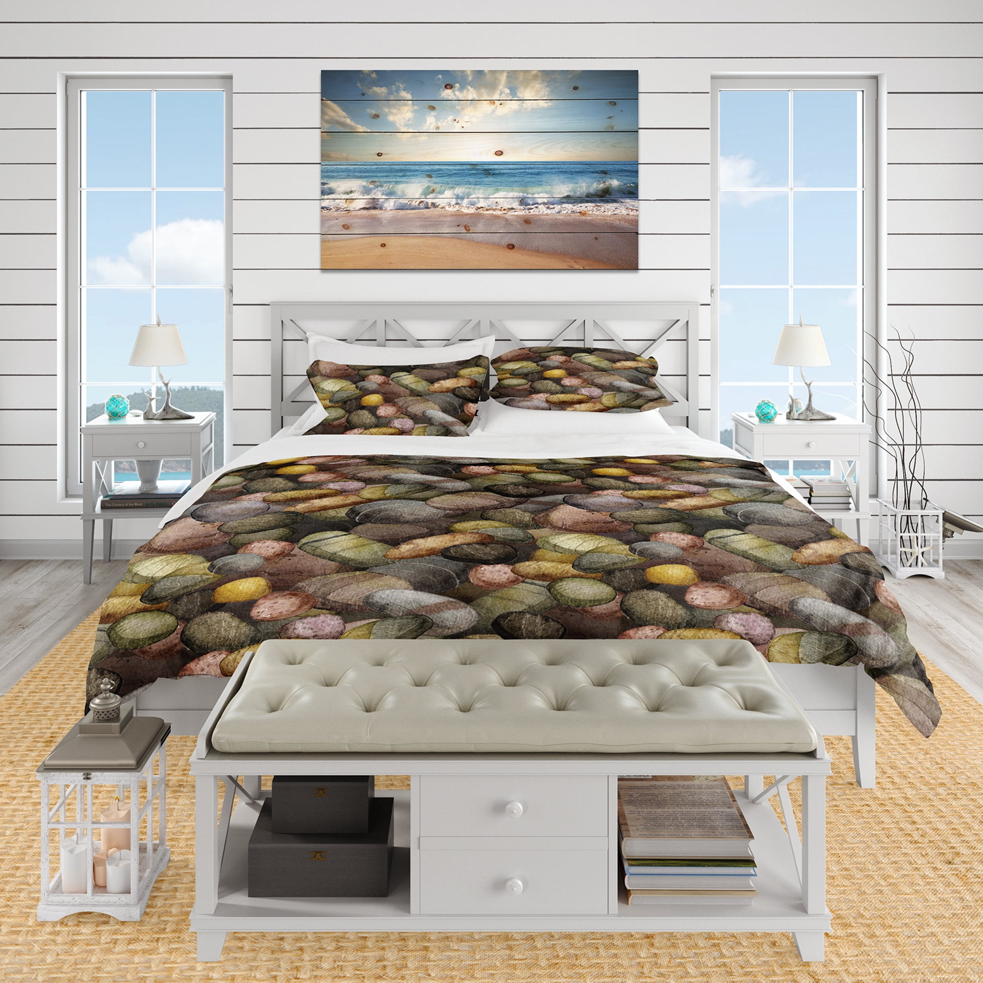 Designart 'Sea & Shore Stones' Nautical & Coastal Duvet Cover Set