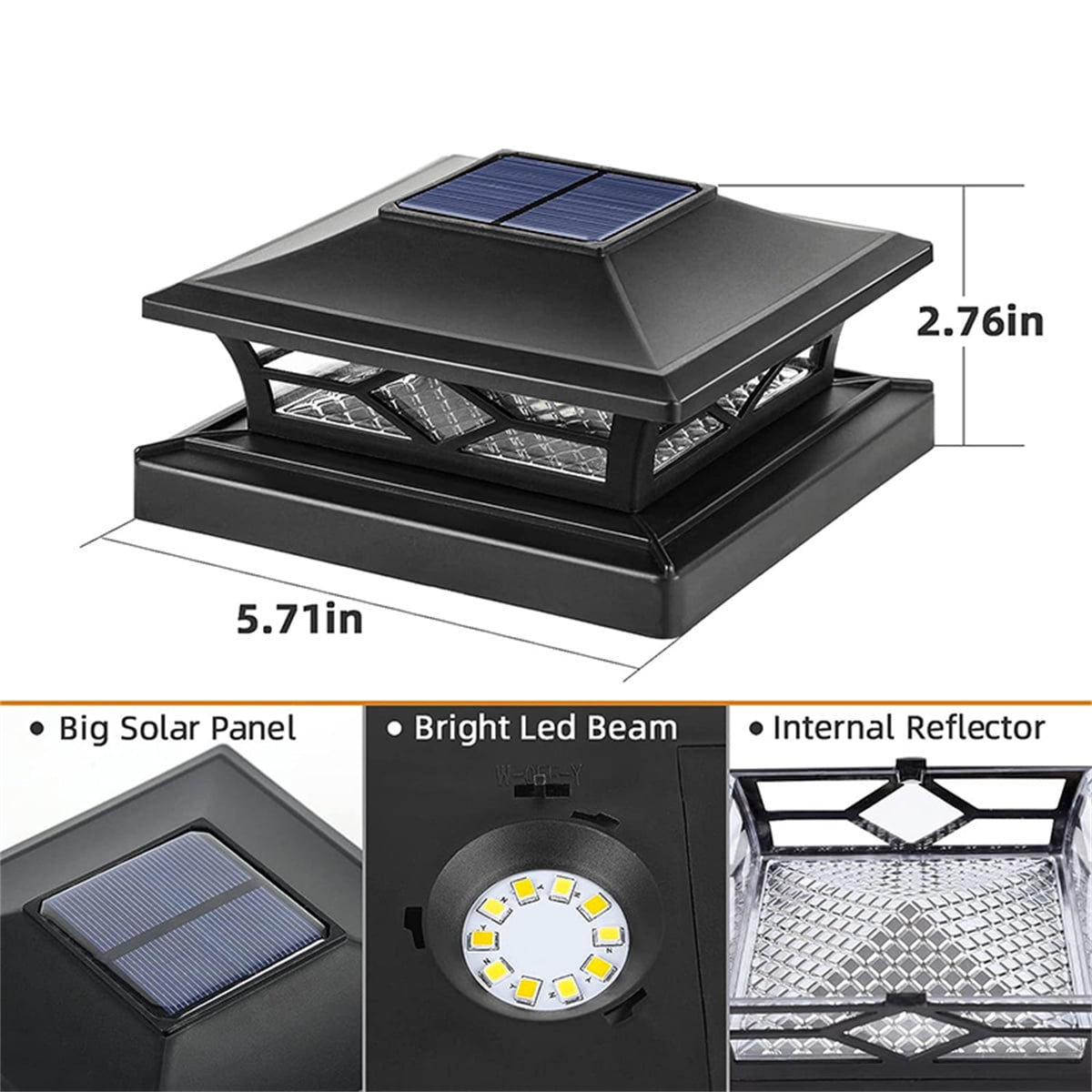 4 Pack Solar Post Cap Lights, 4''x4'' 6''x6'' Outdoor LED Fence Post Cap Lights, 2 Color Modes Solar Powered Deck Lights for Dock Waterproof, fit for Wooden/Vinyl Posts