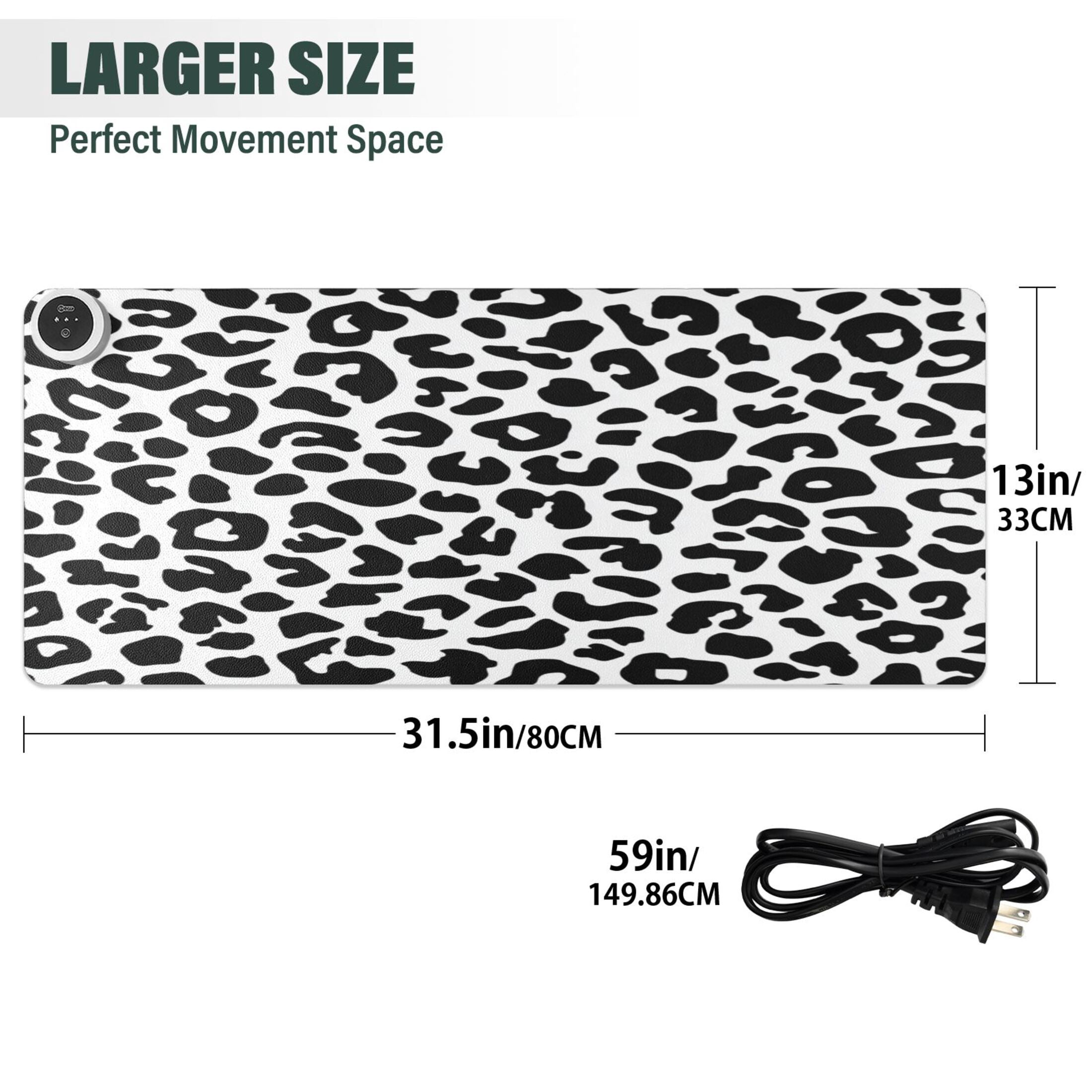 Large Heated Desk Mat Mouse Pad 31.5"x13"PU Leather Graphene Heating Desk Warmer with 3 Temperature Settings 110V US Plug Non-Slip Warm Pad for Home, Office, and Gaming Minimalist Black Leopard Print