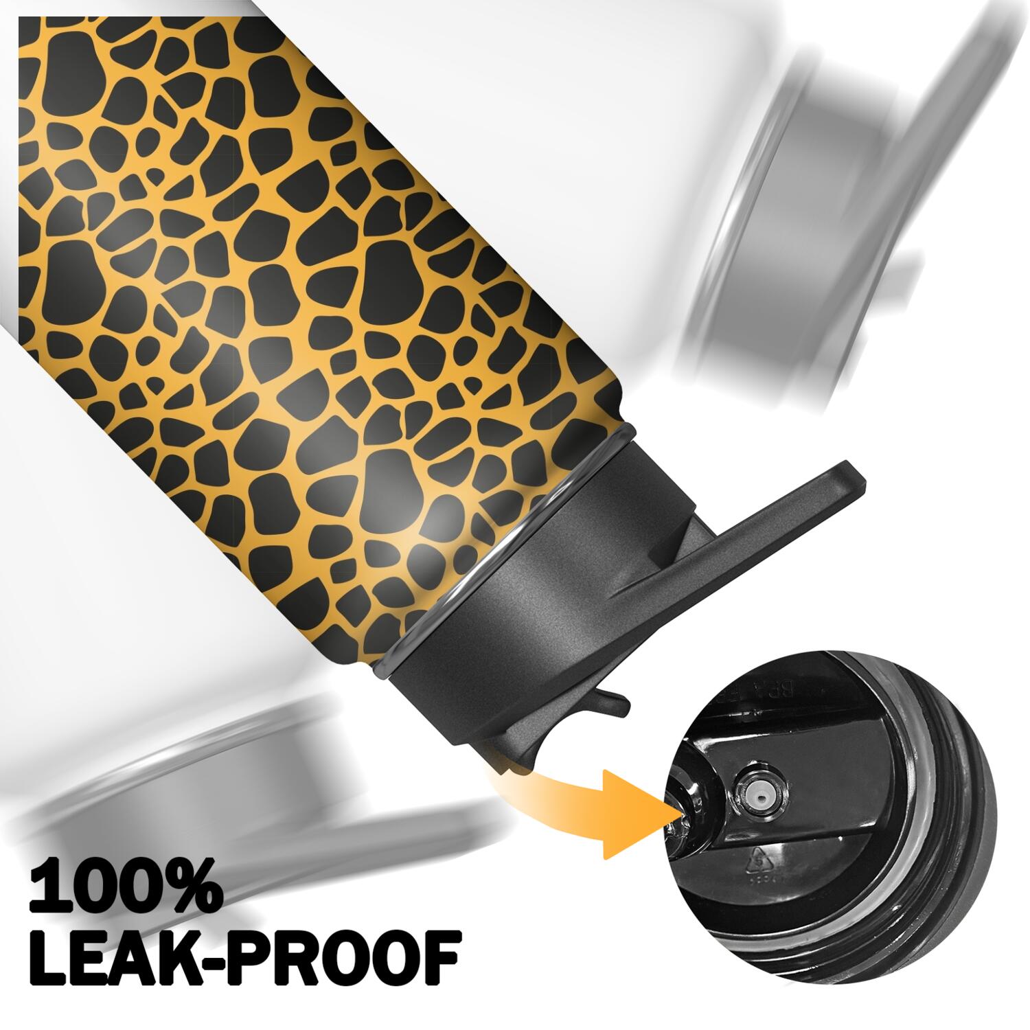Leopard Print Insulated Stainless Steel Water Bottle with Straw & Cleaning Brush – 18 Oz | Leakproof, BPA-Free, 304 Stainless Steel, Wide Mouth, Travel Mug for Car, Gym, Office