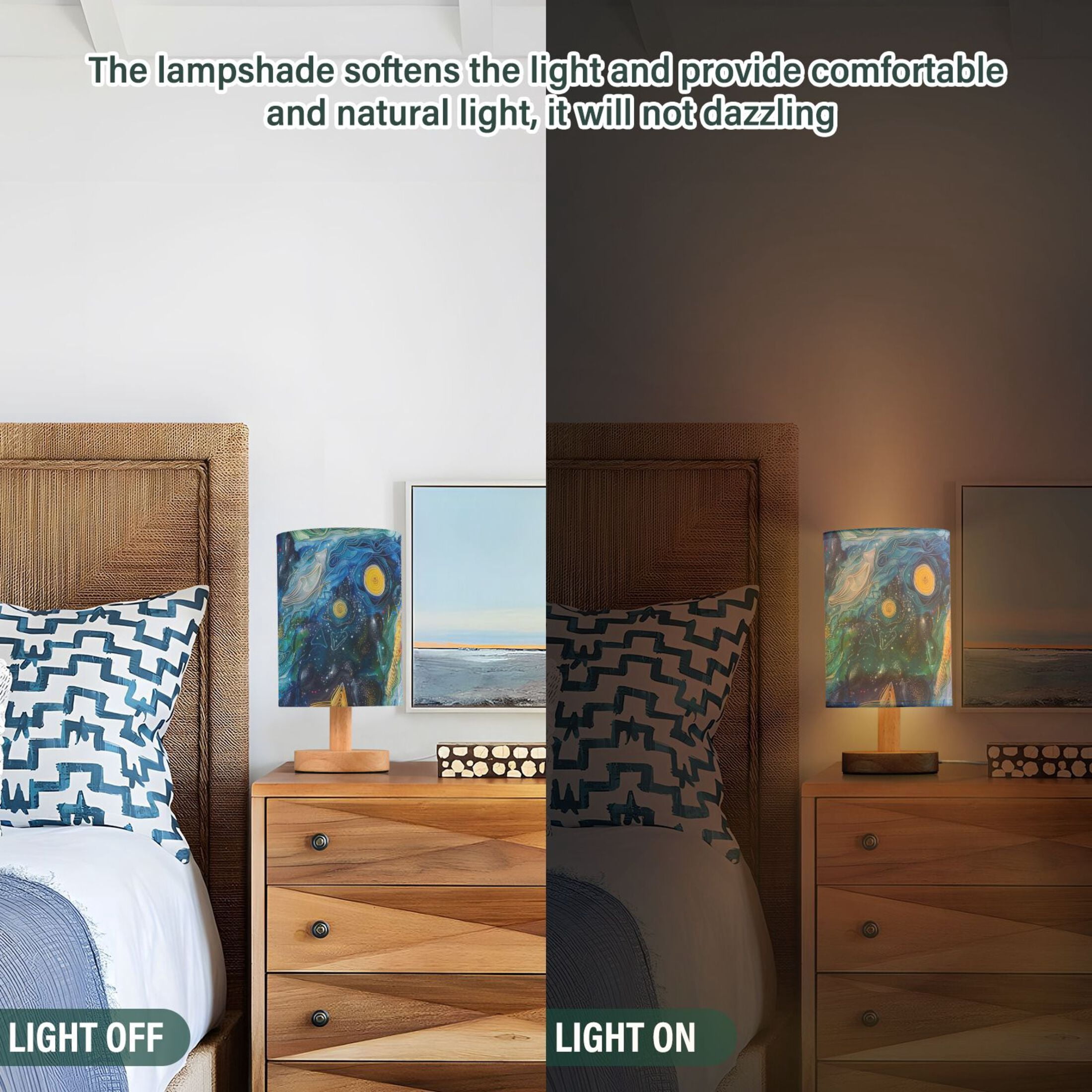 Starry Night Oil Painting Table Lamp with USB Port LED Warm Light Lamp Night Light Home Decor