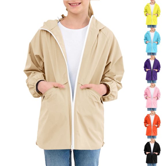 Jinhomg Toddler Boys Girls Rain Jacket Lightweight Waterproof Windbreaker Kids Full Zip Hooded Wind Resistant Raincoat with Zipper Pockets