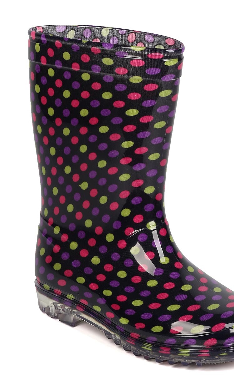Jelly Beans Alrisco FB05 PVC Polka Dot Lug Sole Rain Boot (Little