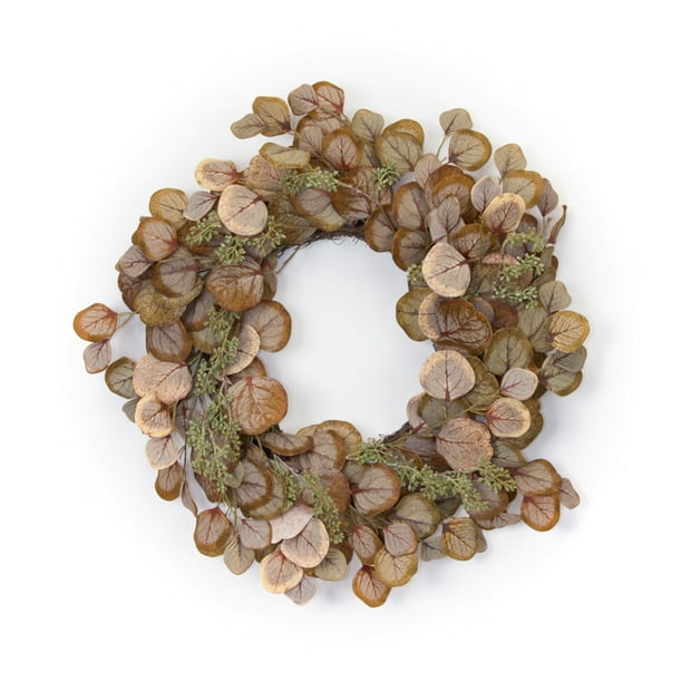 22 Brown Beige And Green Home Decoration Gift Collections Polyester Eucalyptus Wreath Com Polyester Eucalyptus Wreath, Beige Garden Hose Wreath