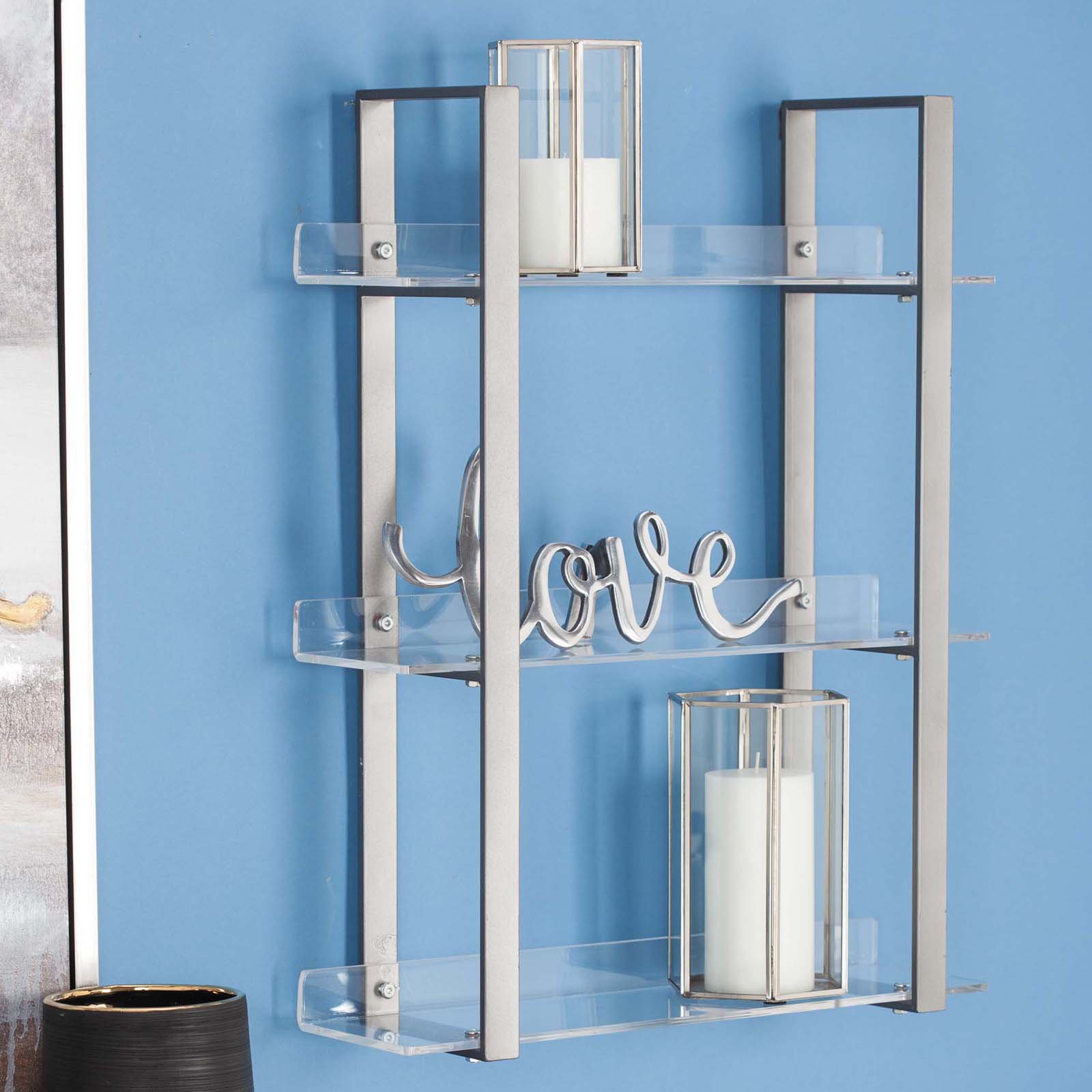 Decmode Contemporary 25 X 19 Inch Iron and Acrylic 3-Tiered Shelf, Clear