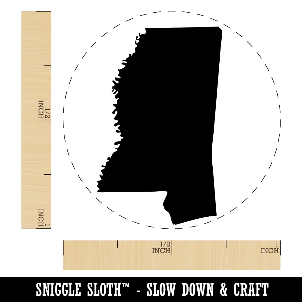 Mississippi State Silhouette Self-Inking Rubber Stamp Ink Stamper - Blue Ink - Medium 1 Inch