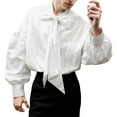 thumbnail image 2 of HUANBAI Fall Shirt Long Sleeve Casual Button Down Loose Fit Drop Shoulder Design With Detachable Tie Versatile Stylish Top, 2 of 4