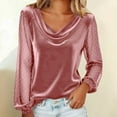 thumbnail image 2 of VISALY Womens Cowl Neck Velvet Blouse Mesh Long Sleeve Shirts Stretchy Elegant Tops for Evening Party Slimming Shirts Tunic Sweatshirts Fitted Blouses Basic Tee Shirts Casual Gressy Tops Pink L, 2 of 4