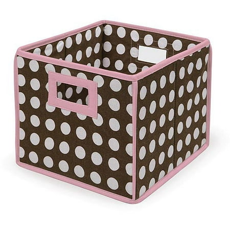 Badger Basket - Folding Hamper/Storage Bin, Brown Polka Dots with Pink Trim
