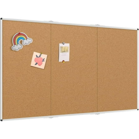 96" x 48" Large Cork Bulletin Board, Foldable & Wall-Mounted Notice Pin Board with Silver Aluminum Frame, for School Home Office - 8' x 4' Corkboard