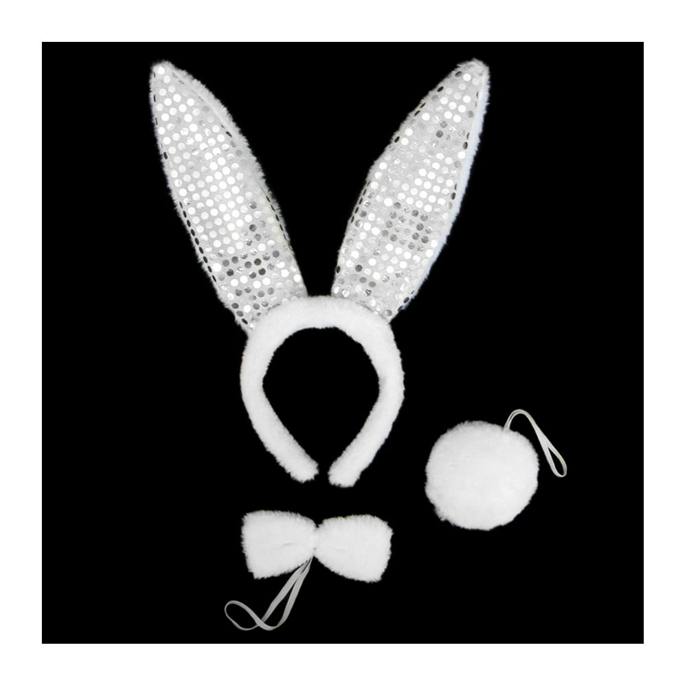 SeasonsTrading White Plush Sequin Bunny Ears Costume Set - Rabbit Party ...