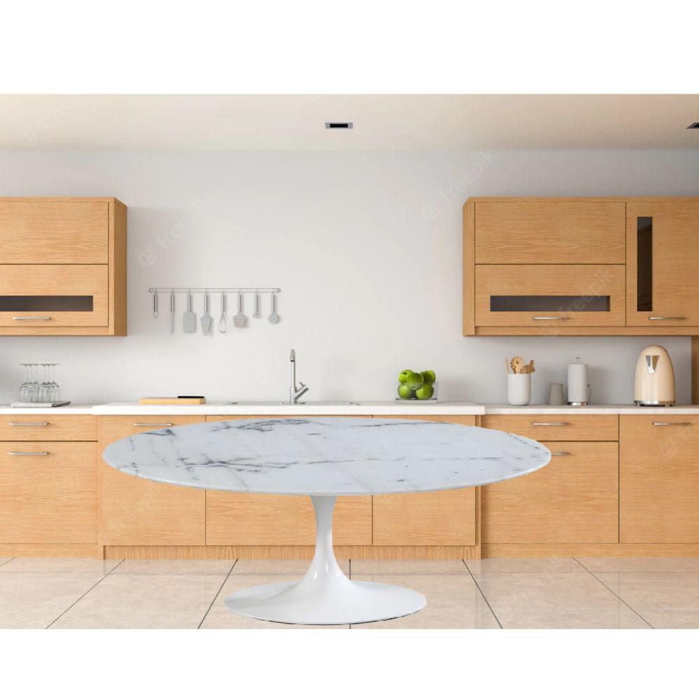 OVAL MARBLE DINING 67'' . Elegant Oval Dining Table with Marble Top and Aluminum White Base<br>Dimension: 28.5”H x 79”W x 47.5”D