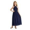 thumbnail image 3 of Manyakai Kids Flower Girls Wedding Dress Sequins Halter Princess Ruched Chiffon Maxi Evening Gown Navy Blue 16, 3 of 7