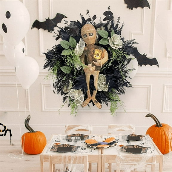 New Halloween Mummy Wreath for Front Door, Scary Halloween, Skull