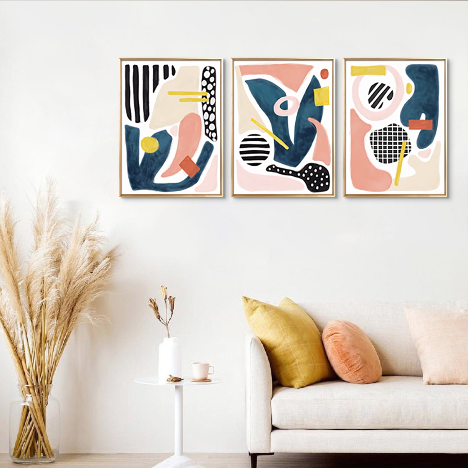 ArtbyHannah 3 Pieces 12x16 inch Gold Abstract Framed Canvas Wall Art