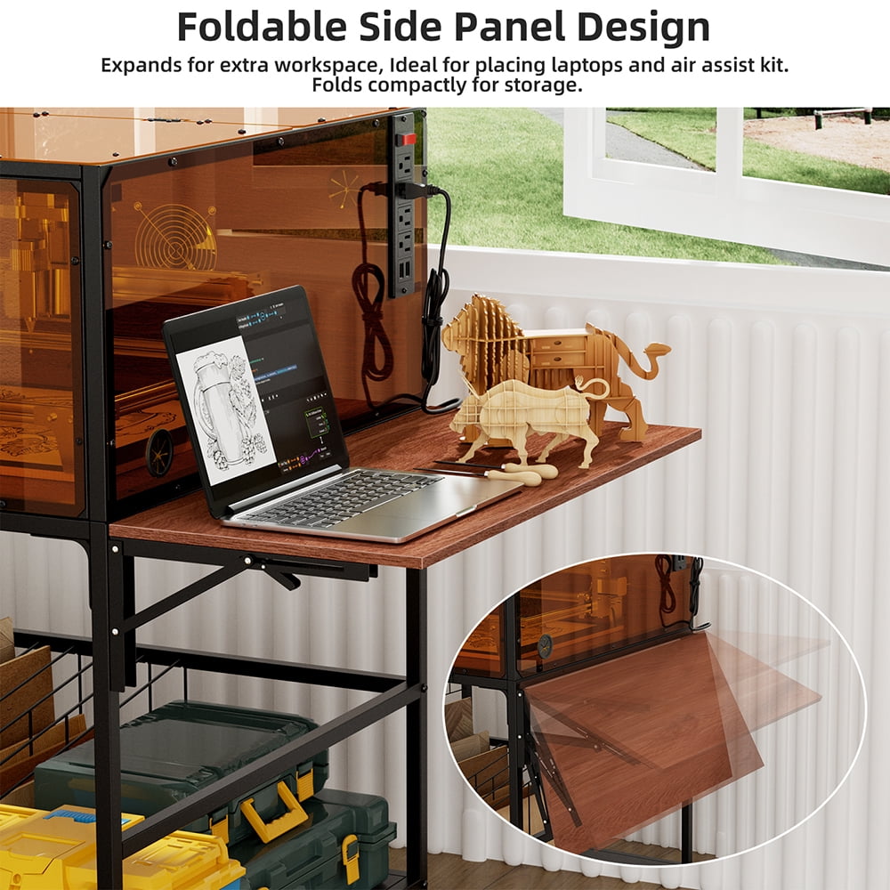 HAOMINS Laser Engraver Enclosure Cabinet, Heavy Duty Laser Engraving Table with 6000RPM Exhaust Fan, Foldable Side Panel for Home & Workshop