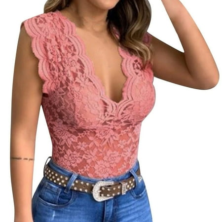 

ZMHEGW Women Underwear Tummy Control Shirt Lace Shirt See Through Casual Slim Fit Tops Plus Size Short Sleeve Deep V Neck Temperament Trim Plunging Neck Lace Lingerie Top Vest Size S 5Xl