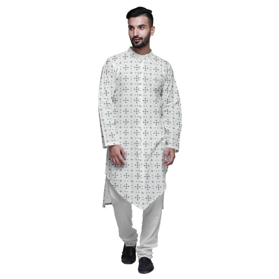 Atasi Mandarin Collar Printed Long Mens Kurta Pajama Set Boys Casual Wear