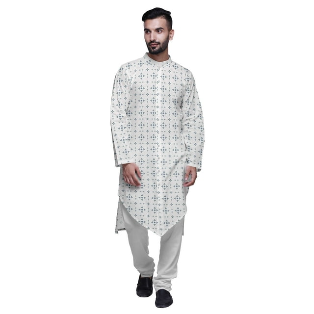 Atasi Ensemble Kurta Pyjama en Rayonne à Manches Longues Imprimé Asymétrique à Boutons