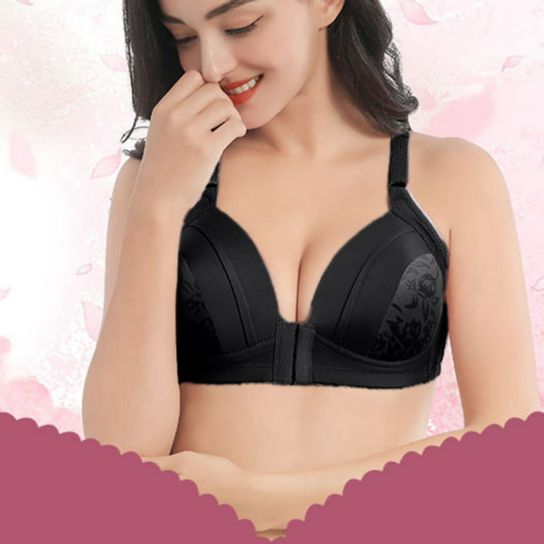 Front Closure Bras for Women Push Up Wirefree Bra Plus Size Lace Bralette  Comfort Brassiere Breathable Daily Lingerie Black at  Women's  Clothing store