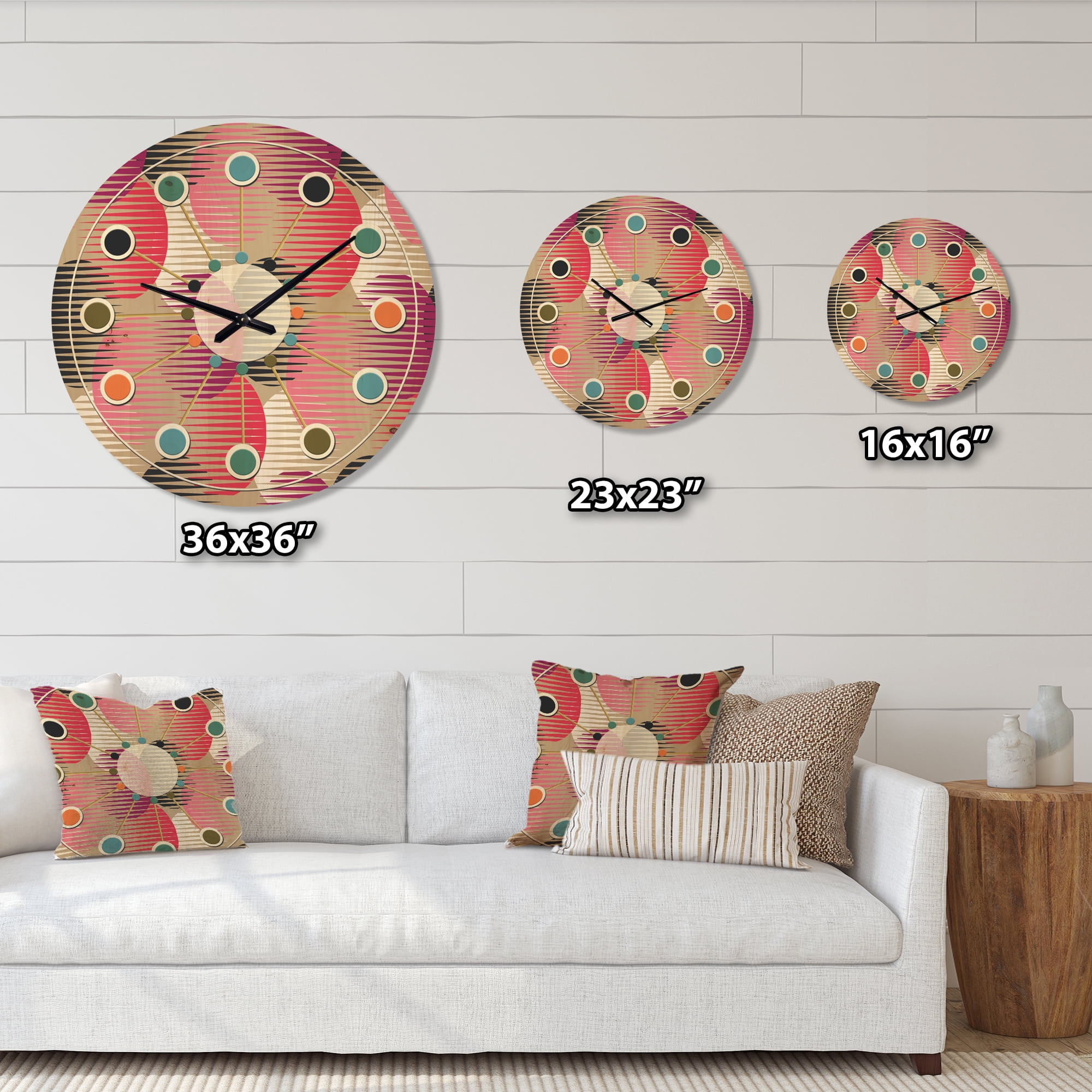 Designart 'Circular Retro Pattern VIII' Mid-Century Modern Wood Wall Clock