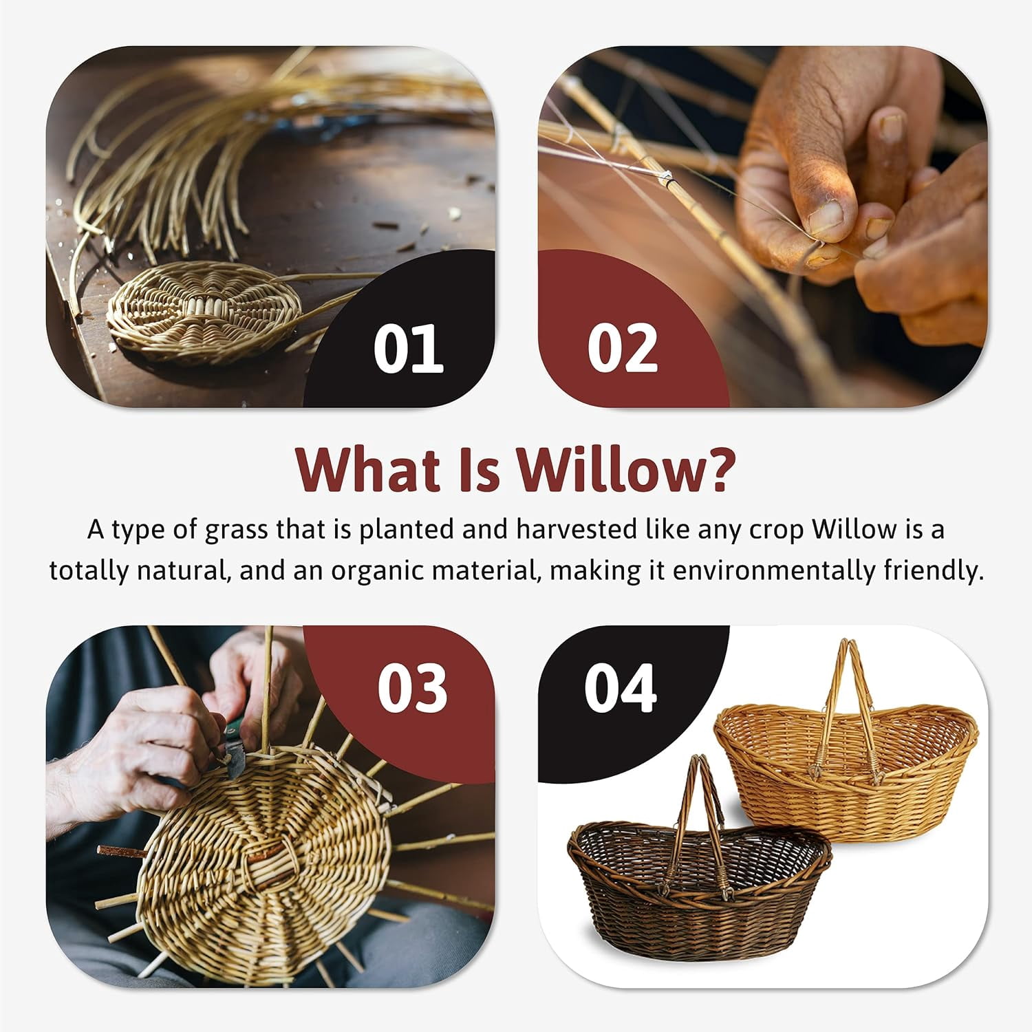 HOWEN- Small Light Brown Hand Woven Wicker Basket for Storage with Handles - Woven Basket - Wicker Baskets for Picnics, Easter, Organizing, and More (14 x 5.5 inches)