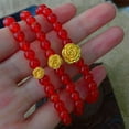 thumbnail image 5 of K-KED Pure 24K Yellow Gold Bracelet For Women 3D Rose 5mm Red Agate Beaded Link 7inchL-Big 11*6mm-0.8-0.85g, 5 of 6