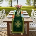 thumbnail image 4 of Table Runners 90 Inches Long Dress Scarves, Saint Patrick's Day Farmhouse Coffee/Dining/Kitchen Table Runner for Living Room, Boho Green Golden Leaves Ethnic Motifs 13x90 Inch, 4 of 9