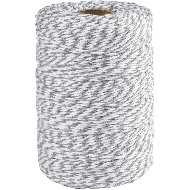 200M/656 Feet Cotton String,Gray White String,Cotton Cord Craft String Bakers Twine for DIY Crafts and Gift Wrapping-2mm