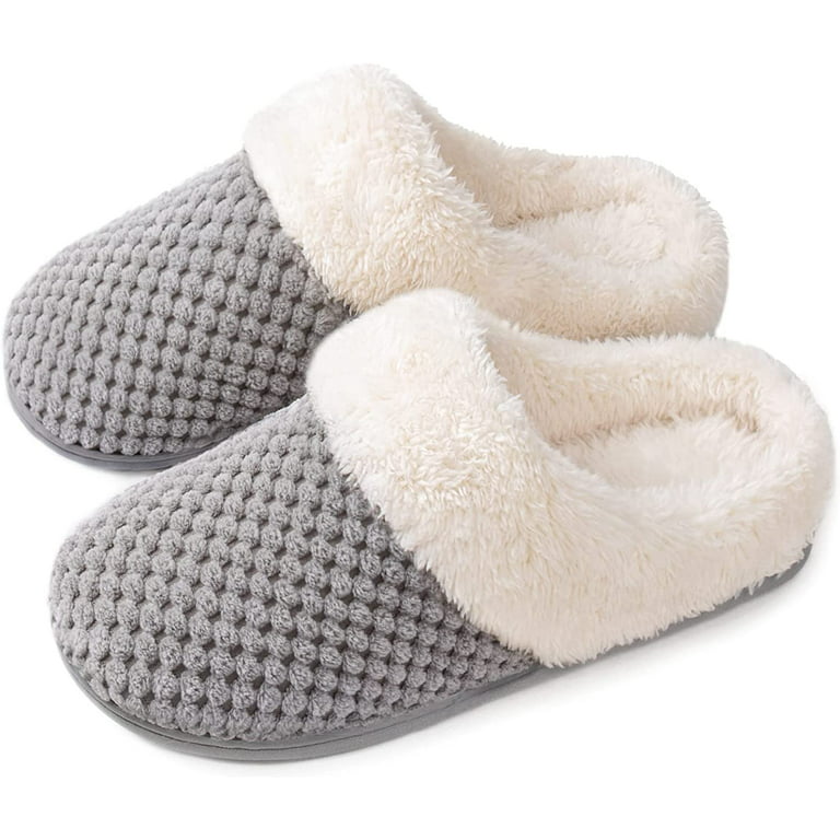 Comfy Coral Fleece House Slippers for Women with Memory Foam, Slip