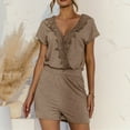 thumbnail image 6 of Womens Short Rompers for Summer Plain Short Sleeve Lace Trim V Neck Casual Loose Elastic Waist Shorts Beach Jumpsuits, 6 of 7