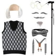 Old Man Costume for Kids 100 Days of School Costume Grandpa Dress Up Set with Cane for Kids