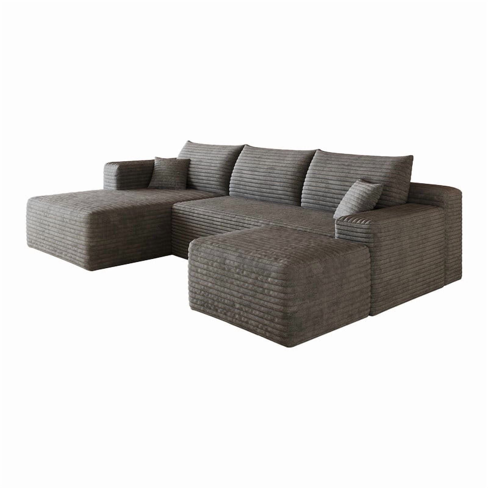103" Cloud Sectional Sofa with Ottoman, Modern U-Shaped Modular Couch with Reversible Chaise Lounge, Plush Corduroy Upholstered Deep Seat Sofa for Living Room, Apartment, No Assembly Required