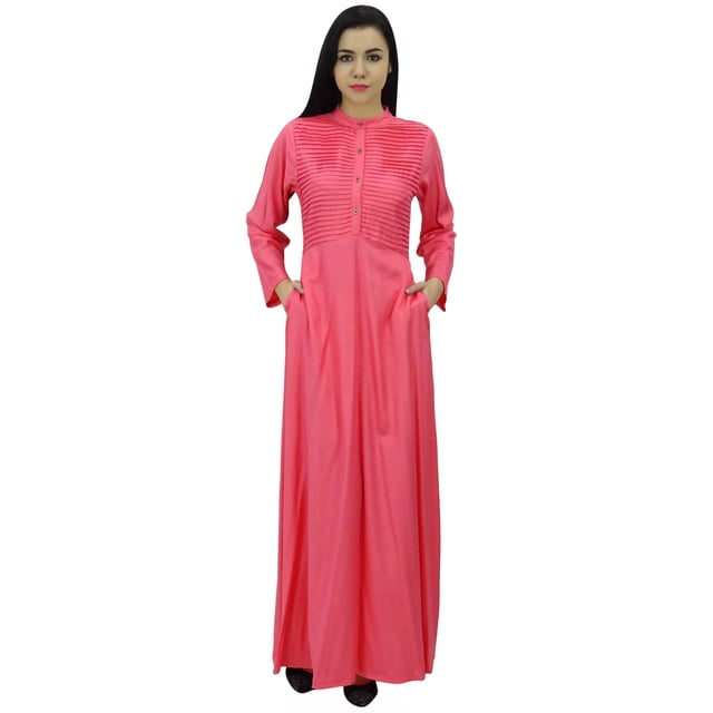 Bimba Robe Jilbab à Manches Longues pour Femmes avec Col Mandarin et Poches