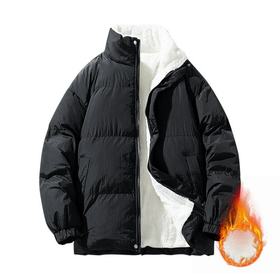 Lenago Quilted Jackets For Men With High Collar No Hoods Winter Parka Jackets Fleece Lining Thermal Winter Fashion Outerwear Comfortable Cozy Outerwear Thicken Puffer Jackets