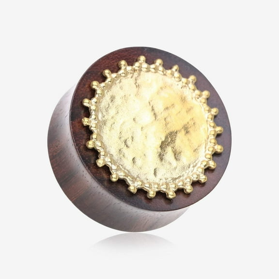 A Pair of Bali Cax Hammered Golden Brass Sono Rosewood Double Flared Plug