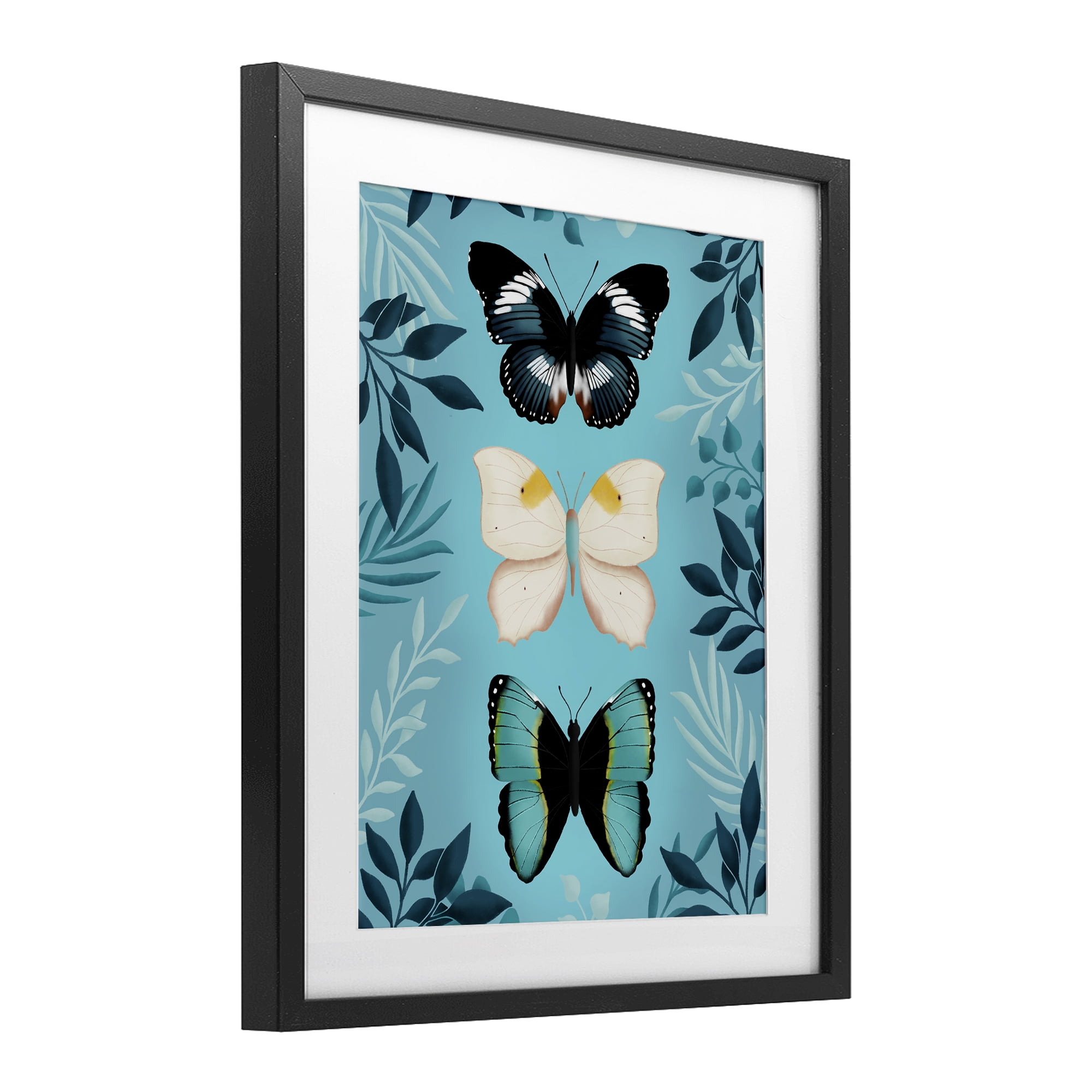 Stupell Industries Three Exotic Blue Butterflies Black Framed Print Under Glass, design by Metka Hiti