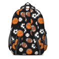 thumbnail image 3 of Football and Basketball Black Pattern Backpack for School, Cute School Bag with Adjustable Shoulder Straps and Padded Back, 16.9"x12.6"x5.9", 3 of 5